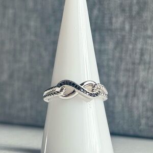 Silver Infinity Knot Ring with Black Spinel Stones